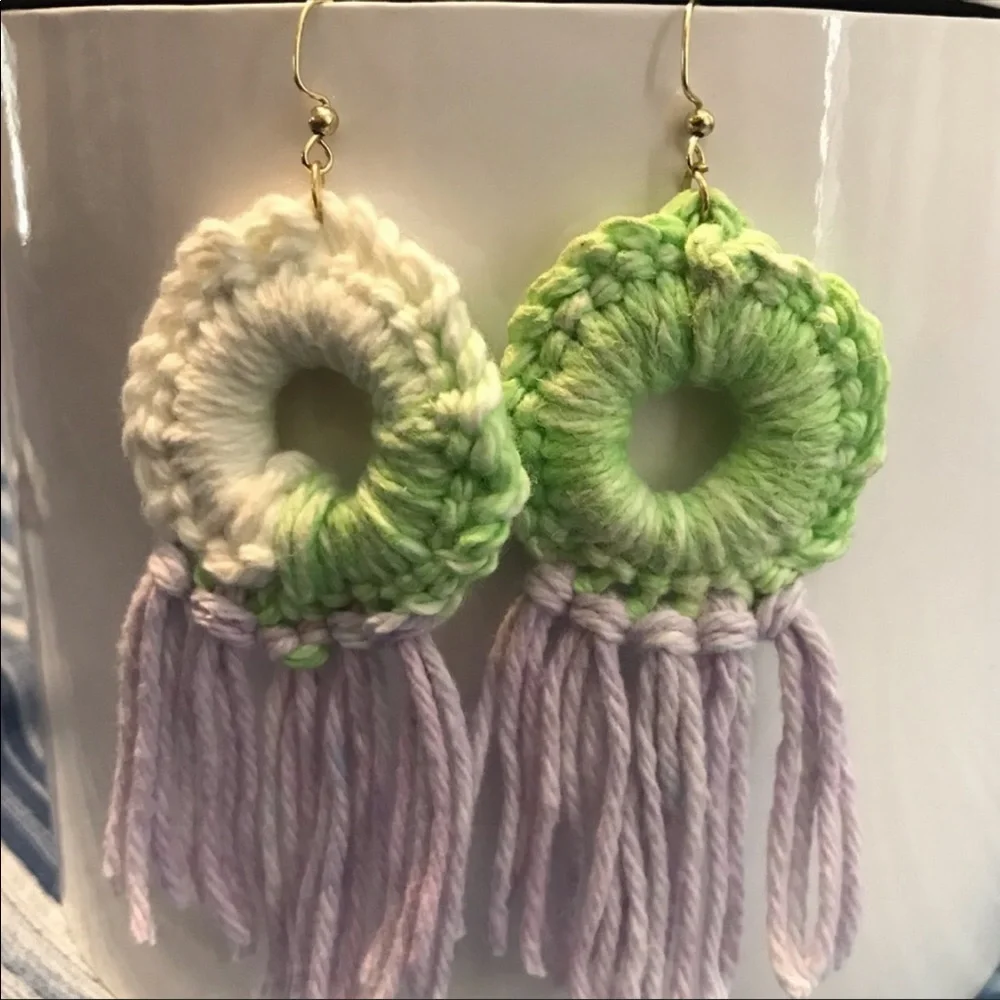 Crochet Boho Fringe Earrings (Handmade)